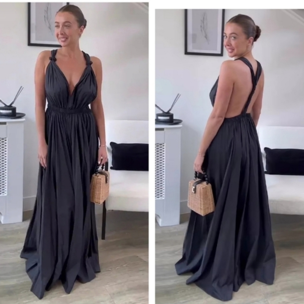 ZARA VOLUMINOUS LONG MAXI DRESS BLACK SIZE XL - Picture 2 of 16